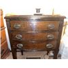 Image 2 : Wood Three-Drawer Side Table with Brass Pulls and Table Lamp