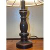 Image 5 : Wood Three-Drawer Side Table with Brass Pulls and Table Lamp