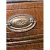 Image 6 : Wood Three-Drawer Side Table with Brass Pulls and Table Lamp