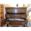 Image 7 : Wood Three-Drawer Side Table with Brass Pulls and Table Lamp
