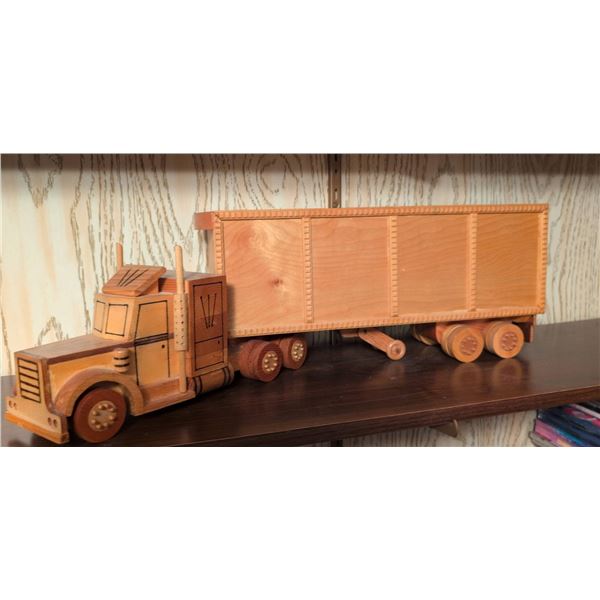 Handcrafted Wooden Semi Truck and Trailer Model