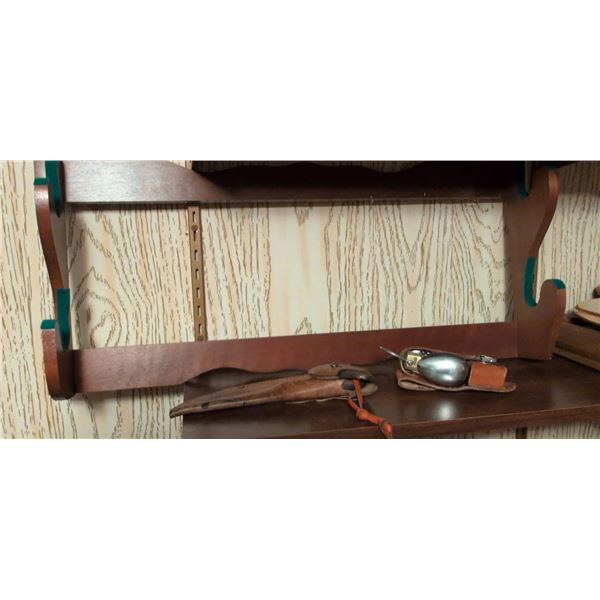 Vintage Camping Utensils and Knife Set with Wood Shelf