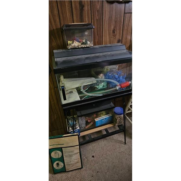 Three Fish Tanks With Accessories and Stand