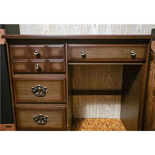 Wooden Desk with Multiple Drawers and Brass Handles