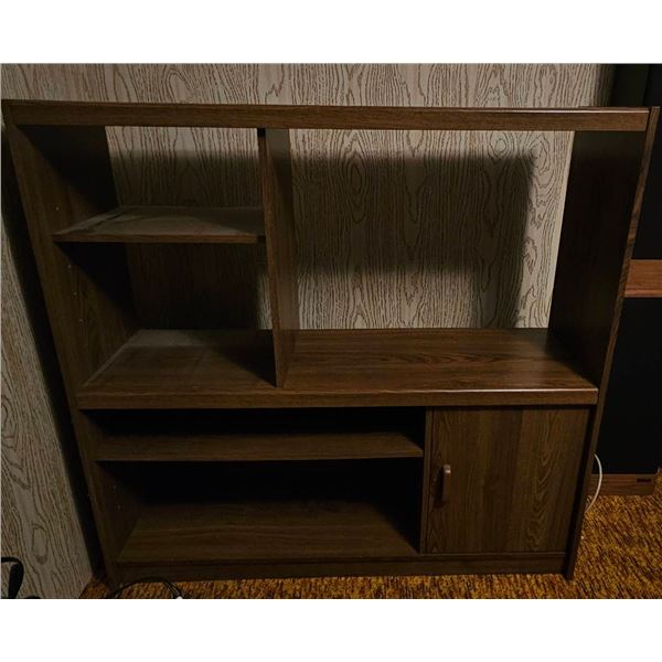 Wood Finish Particle Board TV Stand with Shelves and Cabinet