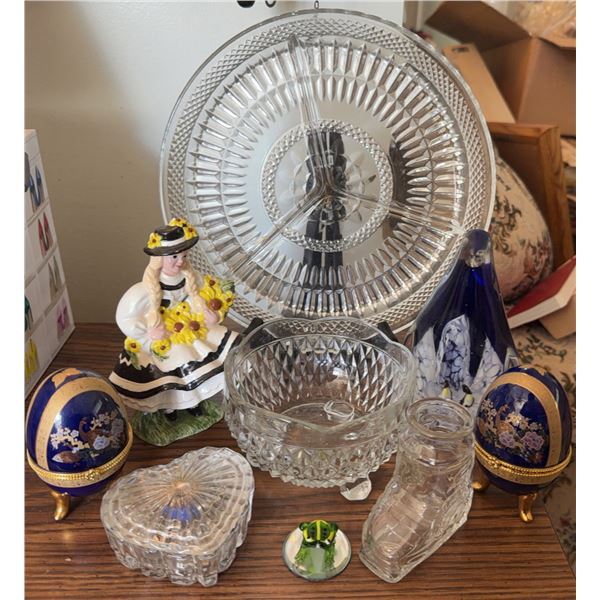 Cut Glassware, Porcelain Figurine, Decorative Eggs and Art Glass