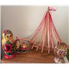 Image 1 : Russian Nesting Dolls, Shell Toothpick Holder, and Wooden Model Sailboat