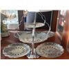 Image 10 : Silver Plated Creamer, Mechanical Napkin Holder, and Tiered Tray Set