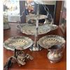 Image 1 : Silver Plated Creamer, Mechanical Napkin Holder, and Tiered Tray Set
