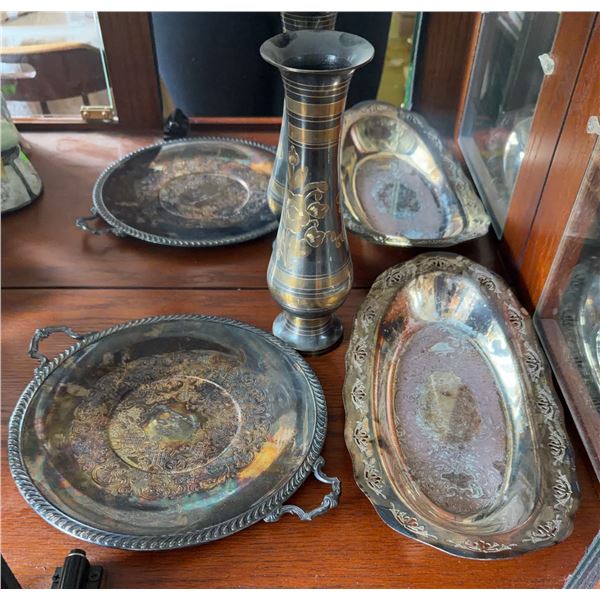 Decorative Silver Plate and Brass Tableware Lot