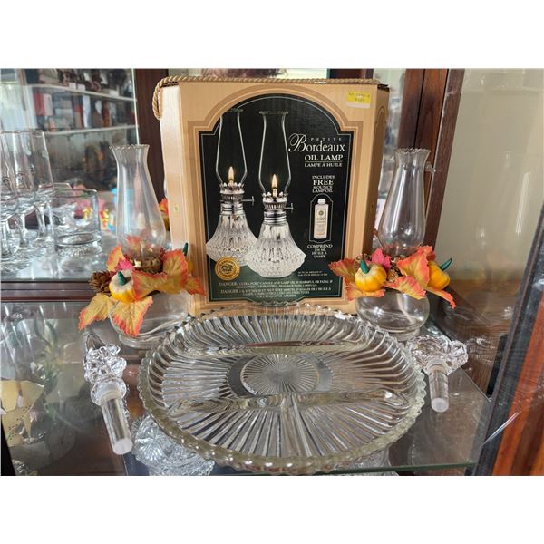 New-in-Box Petite Bordeaux Oil Lamps and Mikasa Park Lane Bottle Stoppers