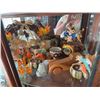 Image 1 : Decorative Shelf Lot: Figurines, Clock, Pottery, Wood Car, Wreath