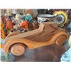 Image 7 : Decorative Shelf Lot: Figurines, Clock, Pottery, Wood Car, Wreath