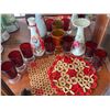 Image 1 : Red Glass Goblets, Floral Vases, and USSR Wooden Cup