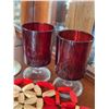 Image 3 : Red Glass Goblets, Floral Vases, and USSR Wooden Cup