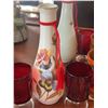 Image 6 : Red Glass Goblets, Floral Vases, and USSR Wooden Cup