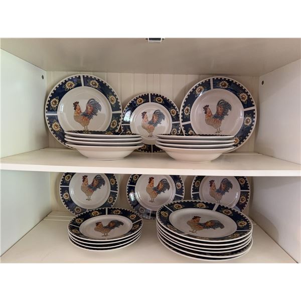 Gibson Rooster and Sunflower Stoneware Dinnerware