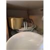 Image 2 : Contents of Cupboard Including Pyrex, Corelle, and Glassware