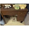 Image 1 : Sewing Desk With Two Vintage Sewing Machines, Proctor Silex Iron, Sewing Accessories
