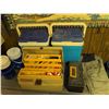 Image 1 : Camping and Fishing Gear Lot With Bugle Boy Vest, Coolers, Tackle Boxes