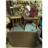 Image 1 : Wood Chairs, Cushions, Carpet Mats, and Folding Table