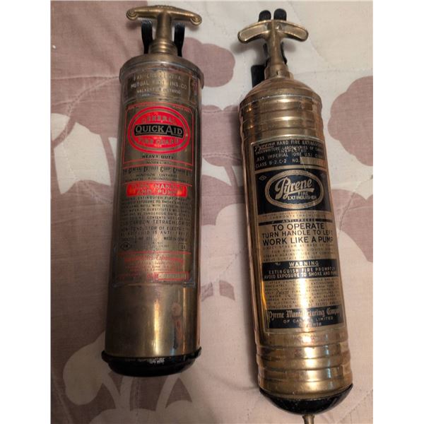 Two Brass Hand-Pumped Fire Extinguishers, General Quick Aid & Pyrene
