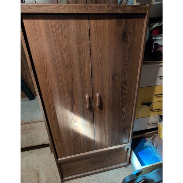 Wood-Look Two Door Standing Cabinet with Hanging Rod and Drawer