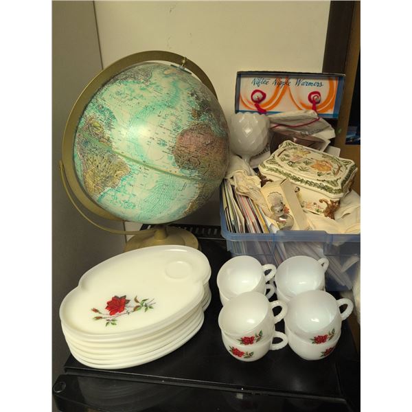 Globe, Snack Plate Set, Decorative Box, Cards, and Avon Bottle