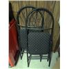 Image 2 : Two Black Metal Folding Chairs with Patterned Cushion Seats and a Mirror