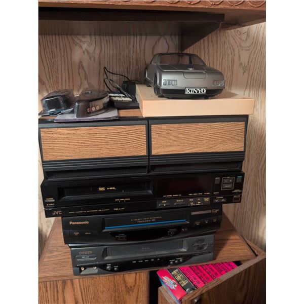 3 VCRs, Kinyo Car VHS Rewinder and Video Accessories
