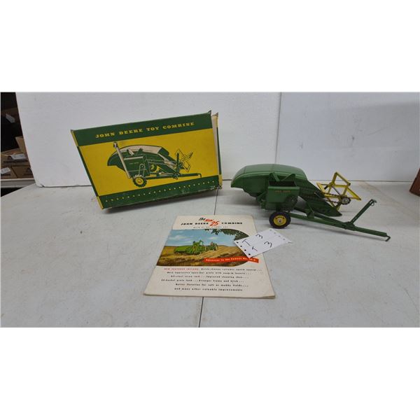 Vintage 1950s John Deere 12A pull Toy Combine Harvester with Original Box and Pamphlet. Pressed.