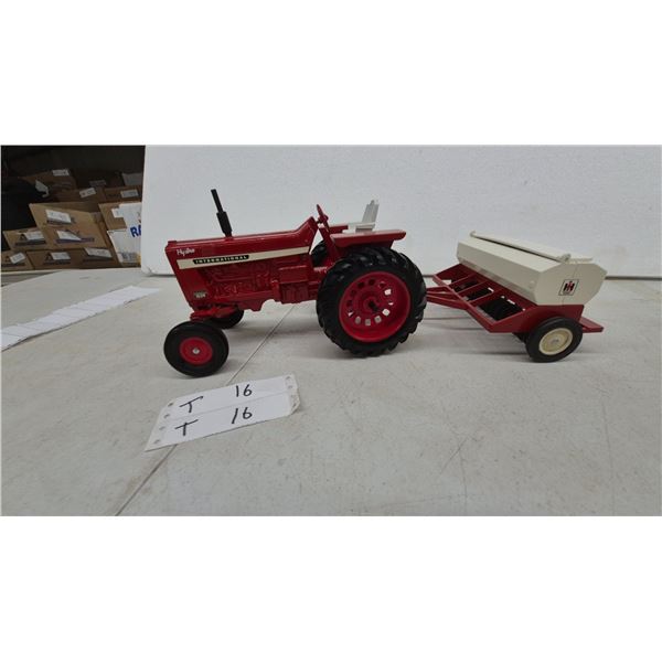 International Harvester Hydro 1026 Farmall Tractor and IH Grain Drill Replica Setdie cast