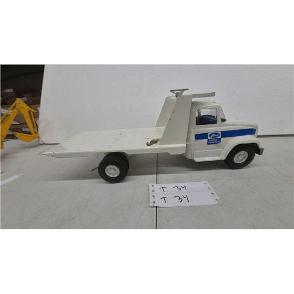 Vintage ertl Ford C-Series Flatbed Equipment Hauler Toy Truck with Winch, Late 1960s-Early 1970s.