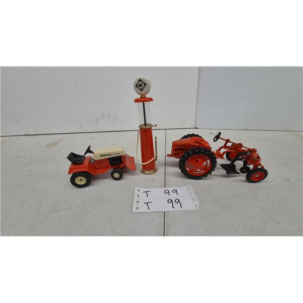 Allis-Chalmers G. 1/16 Scale Die-Cast tractor, yard Tractor With dozer,, and Miniature AC Gas Pump