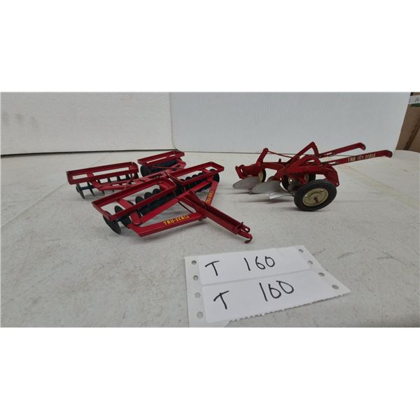 Vintage Ertl Tru-Scale 2-Bottom Plow and Disk Harrow Red Metal Farm Implements