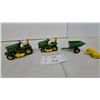Image 1 : John Deere X485 and X324 Toy Lawn Tractors with Utility Trailer and roto tiller Implement