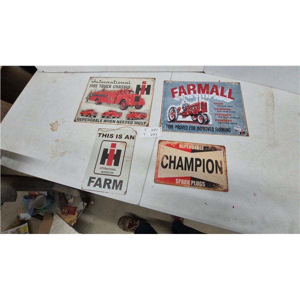 Reproduction Metal Signs: International, Farmall, IH Farm, Champion Spark Plugs