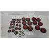 Image 1 : 35 Assorted Toy Tractor Wheels with Black Rubber Tires and Red Plastic Hubs