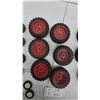 Image 5 : 35 Assorted Toy Tractor Wheels with Black Rubber Tires and Red Plastic Hubs