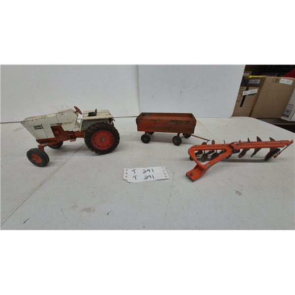 Ertl Case 970 Die-Cast Toy Tractor with Orange Wagon and Disc Plow Implement