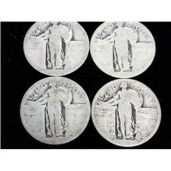 4 Undated Standing Liberty Quarters