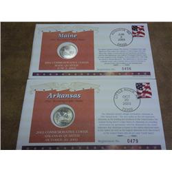 2-50 State Quarter FDC's With Coins (AR And ME)