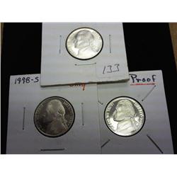 1997-S, 98-S And 2000-S Jefferson Nickels (Proof)
