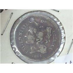 1865 Three Cent Pieced (Holed, Ready For Necklace)