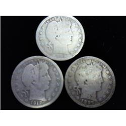 3 Assorted Barber Quarters