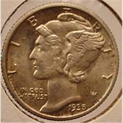 1935-S MERCURY DIME - CH AU58+