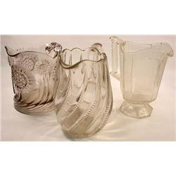 LOT OF 3 VINTAGE GLASS PITCHERS