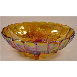 LARGE CARNIVAL GLASS FOOTED BOWL