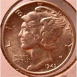 1945-S MERCURY DIME - MICRO S - BU MS60