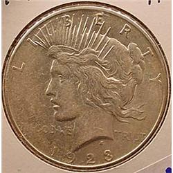1923-D PEACE SILVER DOLLAR - AU+